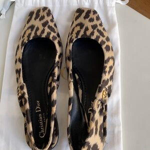 Christian Dior leopard print flat slingbacks. Excellent condition.